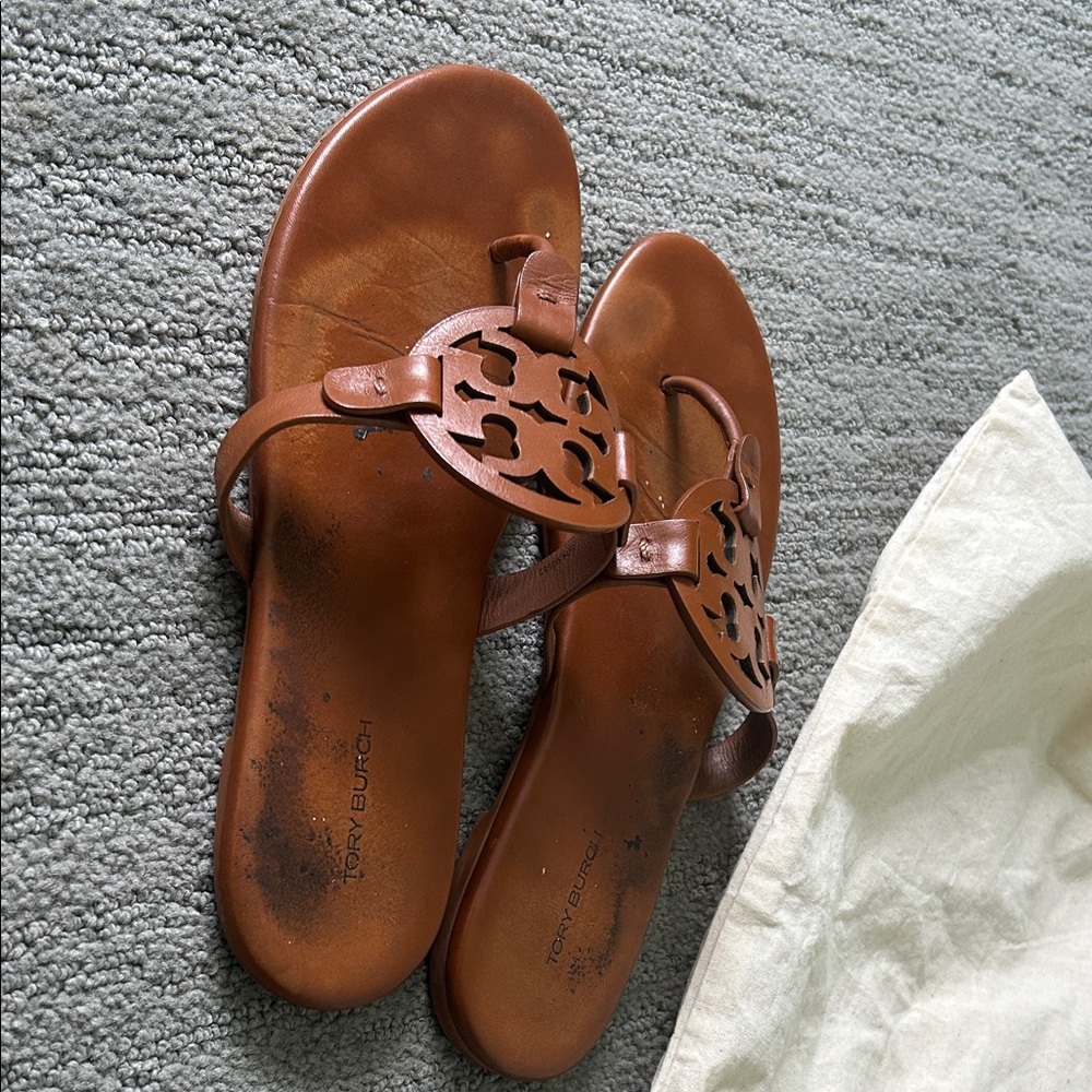 Tory Burch Miller Leather Thong Sandals — Cognac - Picture 4 of 5